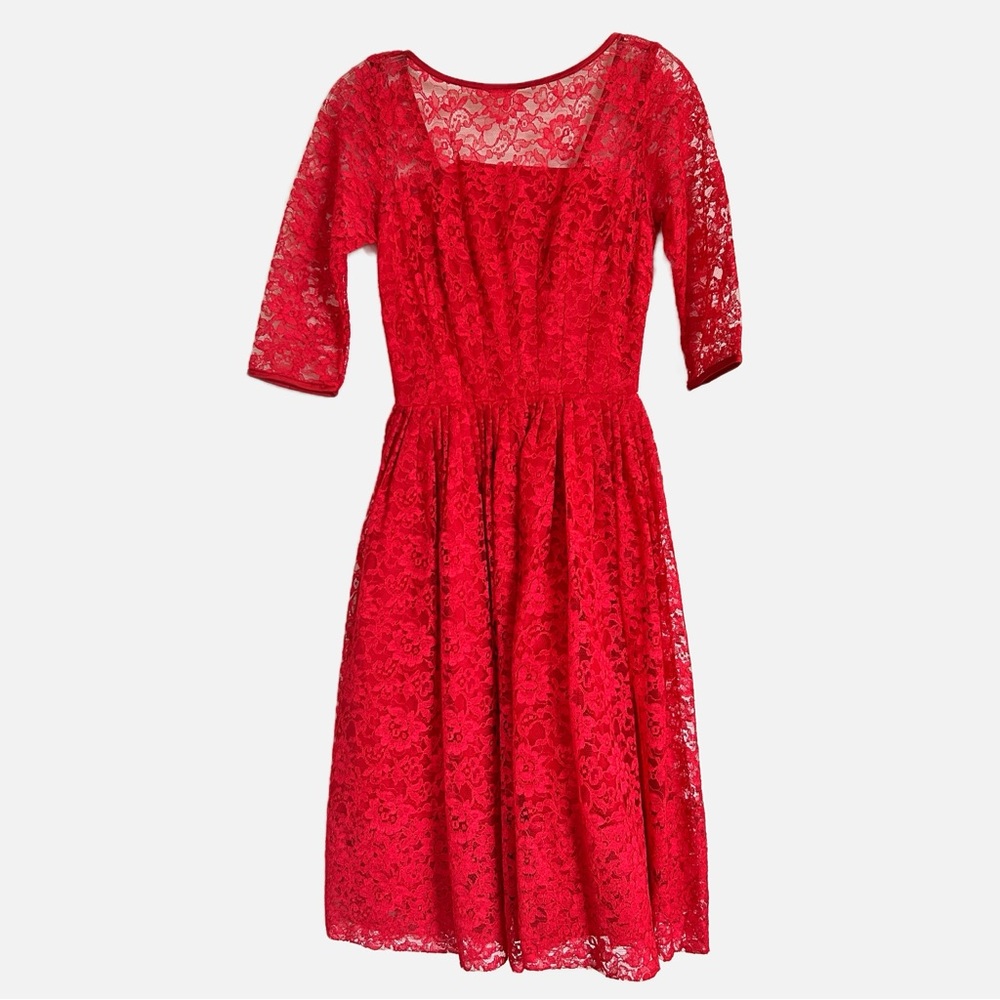 Vintage Jr. Society by Daryl of St. Louis Red Lace Glam Retro Midi Dress